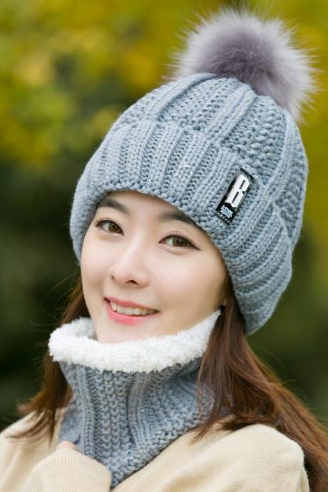 Gray Standard B women's outdoor Plush thickened standard wool hat in winter