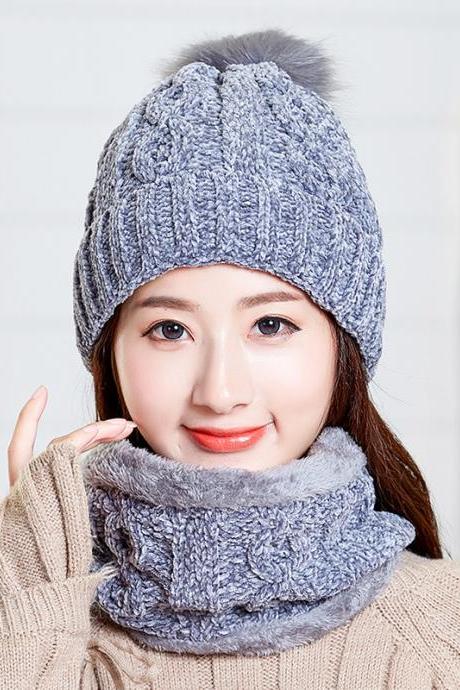 Gray Versatile chenille knitted wool hat
