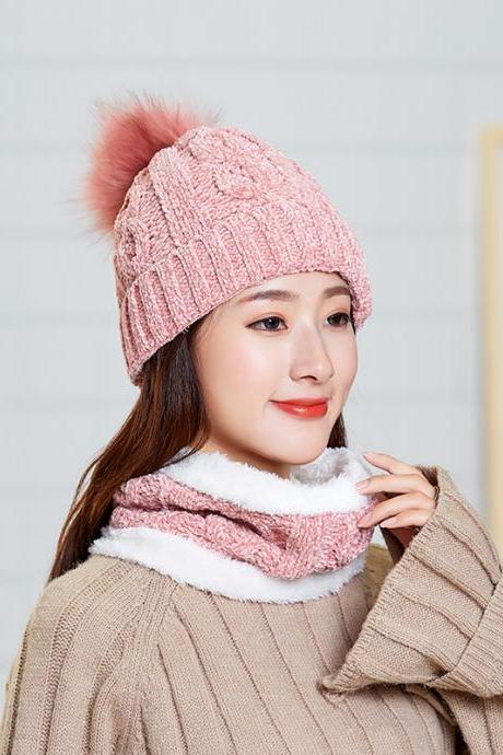 Pink Versatile chenille knitted wool hat