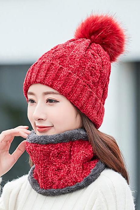 Red Versatile chenille knitted wool hat
