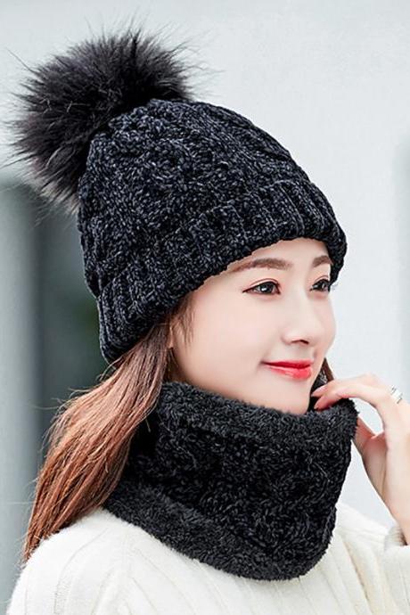 Black Plush Warm Ear Protection Pullover Hat