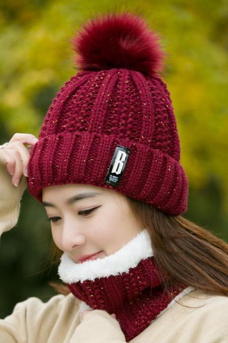 Wine Red Plush Warm Ear Protection Pullover Hat