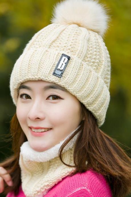 Beige Plush Warm Ear Protection Pullover Hat
