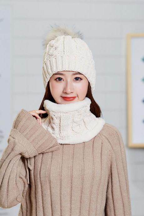 Beige Versatile Chenille Knitted Wool Hat