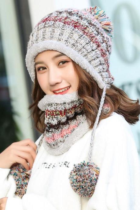 Gray Autumn And Winter Plush Ear Protection Knitted Hat