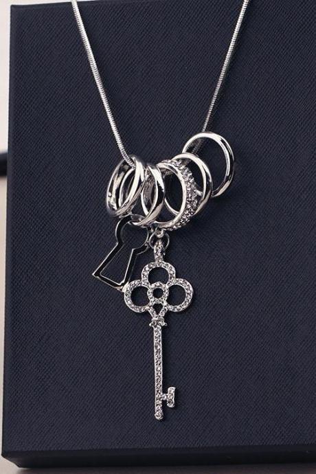 Silvery Key Necklace Autumn Winter Long Sweater Chain