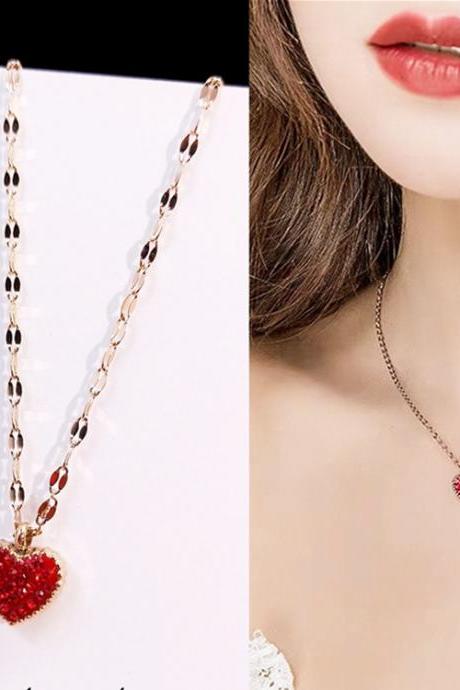 Red And Black Double-sided Small Red Heart Love Peach Heart Necklace