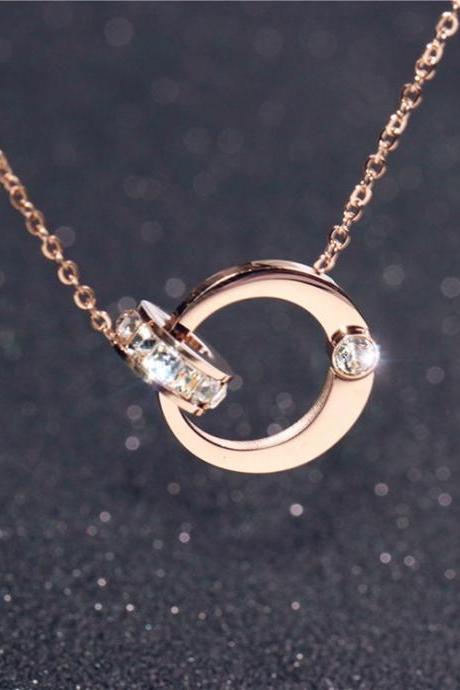 Single Diamond Double Ring Buckle Double Ring Necklace