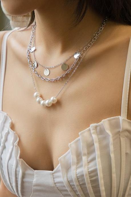 Fashion Pearl Jewelry Copper Sequin Set Necklace