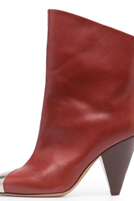 Autumn And Winter New High-Heeled Cowhide Pointed Fashion Short Boots