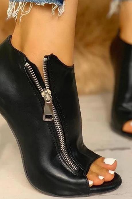 Fish Mouth High-heeled Sandals Versatile Zipper Stiletto Women's Shoes