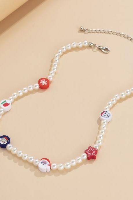 Colorful Christmas Funny Imitation Pearl Necklace Soft Pottery Pattern Beaded Necklace-7