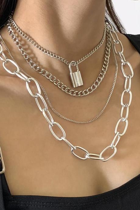 Hollow Out Metal Necklace Hip Hop Style Cross Chain Set Punk Street Collarbone Necklace