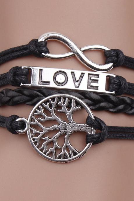 Love8 Love Tree Fashion Selling Leather Rope Bracelet