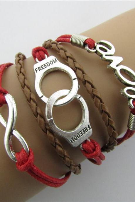 Vintage Handcuffs Love8 Word Multi Strand Fashion Bright Hand Woven Five Layer Christmas Leather Bracelet