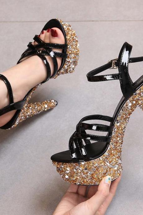 Sexy Rhinestone Platform High-heeled Sandals