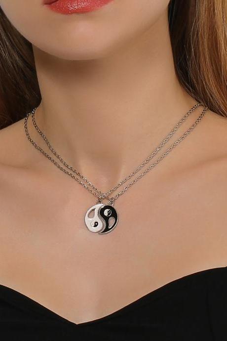 Taiji Bagua Yin Yang Couple Necklace Hollow Out Splicing Necklace