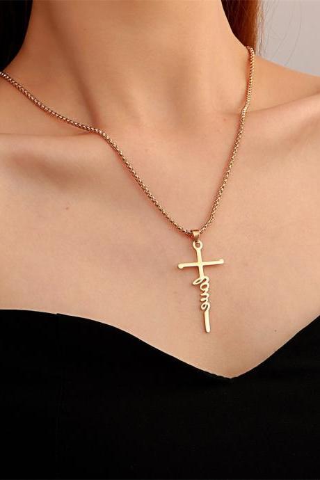 Letter Pendant Necklace Stainless Steel Cross Clavicle Chain Punk Disco Neck Chain