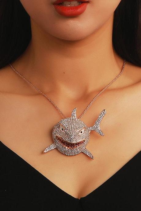 Diamond Pendant Necklace Retro Punk Exaggerated Large Shark Clavicle Chain Couple Accessories