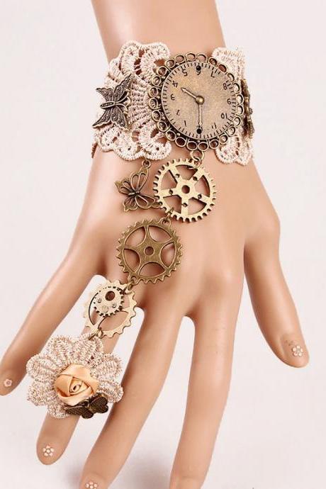Gothic Lace Vintage High-grade Bracelet With Ring Gear Watch Bracelet