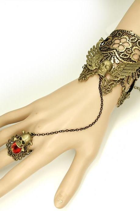 Skull Wings Gold Lace Women's Bracelet
