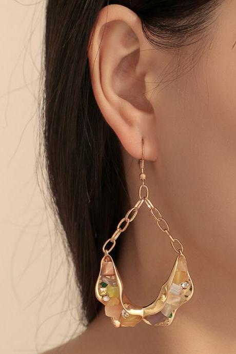 Original Stylish Irregular Geometric Colorful Stone Chain Earrings