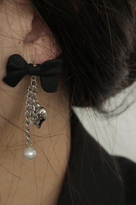 Original Black Bow-embellished Earrings Accessories