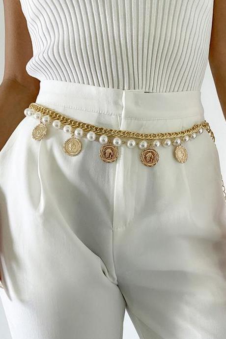 Vintage Pearl Tasseled Waist Chain Accessories