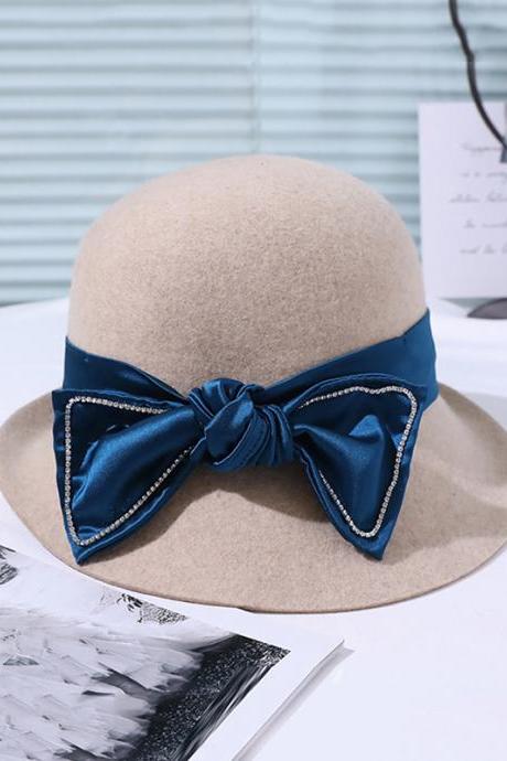 APRICOT Vintage Contrast Color Bow-Embellished Felt Hat