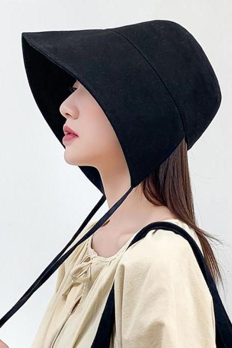 Black Going Out Solid Color Sun Protection Fisherman Hat