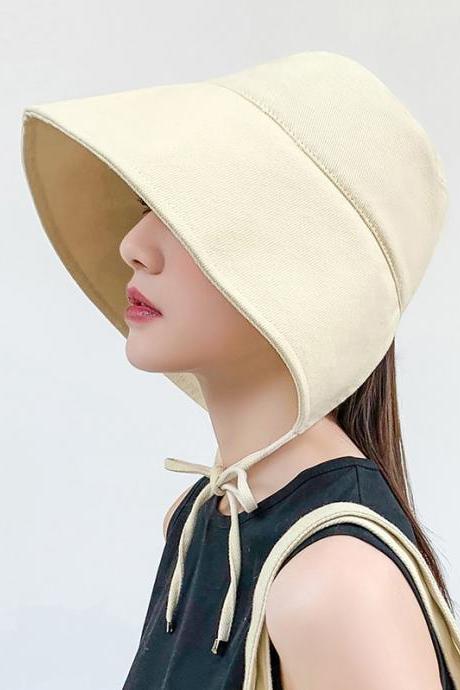 Beige Going Out Solid Color Sun Protection Fisherman Hat