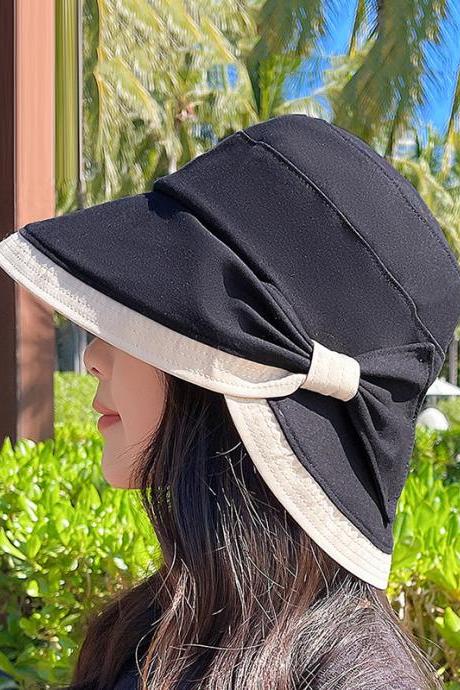 Casual Contrast Color Bow-Embellished Sun Protection Sun Hat