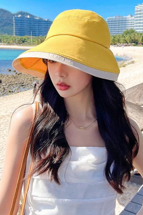 YELLOW Casual Contrast Color Bow-Embellished Sun Protection Sun Hat