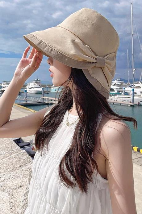 BEIGE Casual Contrast Color Bow-Embellished Sun Protection Sun Hat