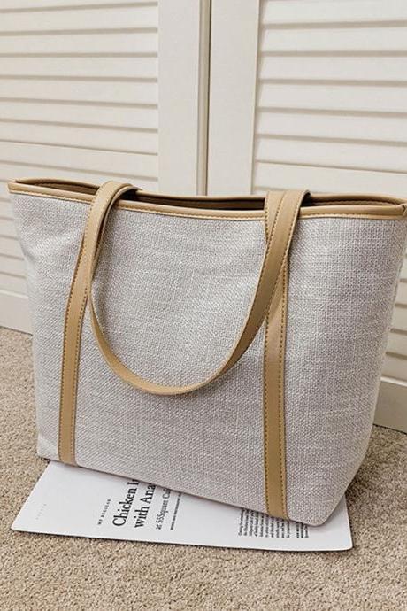 CREAM LARGE SIZE Casual Simple Solid Color Canvas Tote Bag