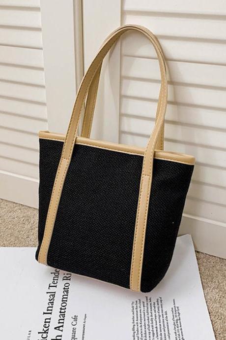 BLACK SMALL SIZE Casual Simple Solid Color Canvas Tote Bag
