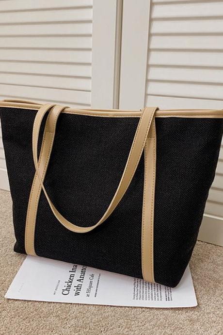 BLACK LARGE SIZE Casual Simple Solid Color Canvas Tote Bag