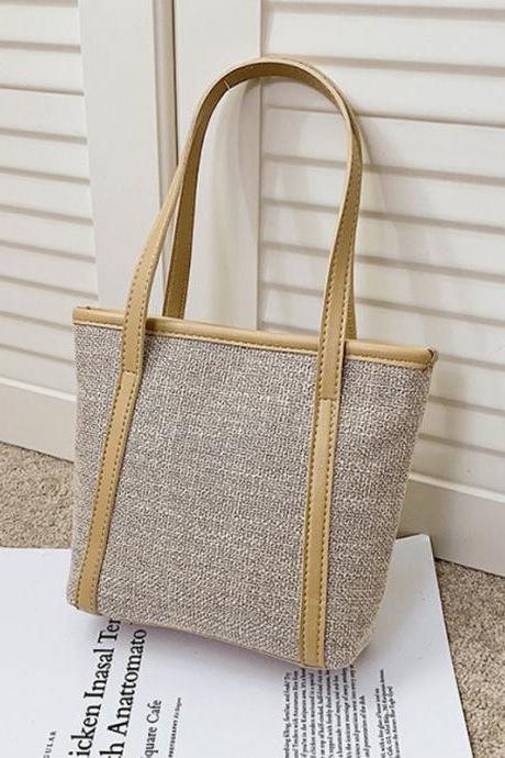 Casual KHAKI SMALL SIZE Simple Solid Color Canvas Tote Bag