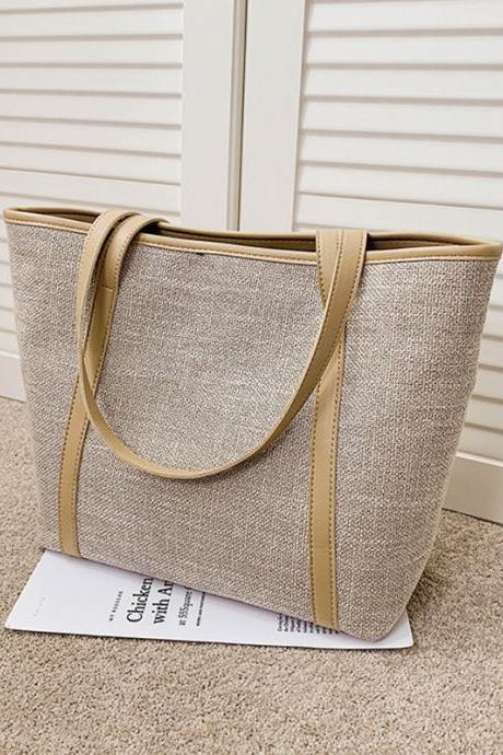 KHAKI LARGE SIZE Casual Simple Solid Color Canvas Tote Bag