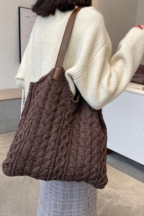 COFFEE Simple Casual 4 Colors Knitting Bag