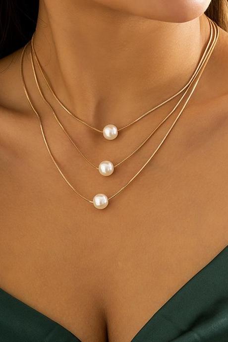 Simple Multilayer Pearl Necklaces Accessories