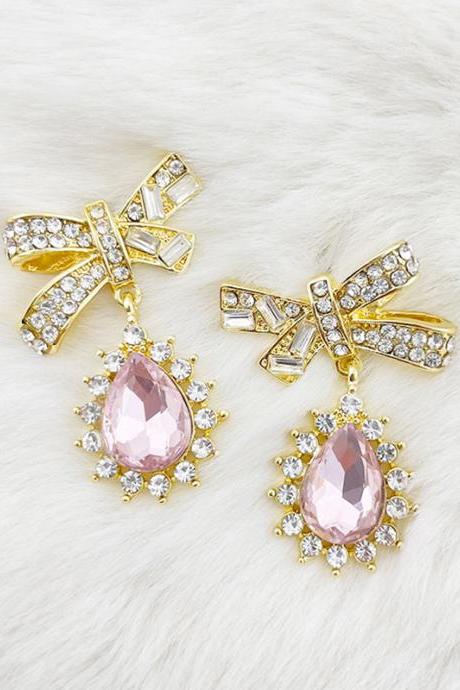 GOLD Urban Rhinestone Bow-Embellished Earrings Accessories