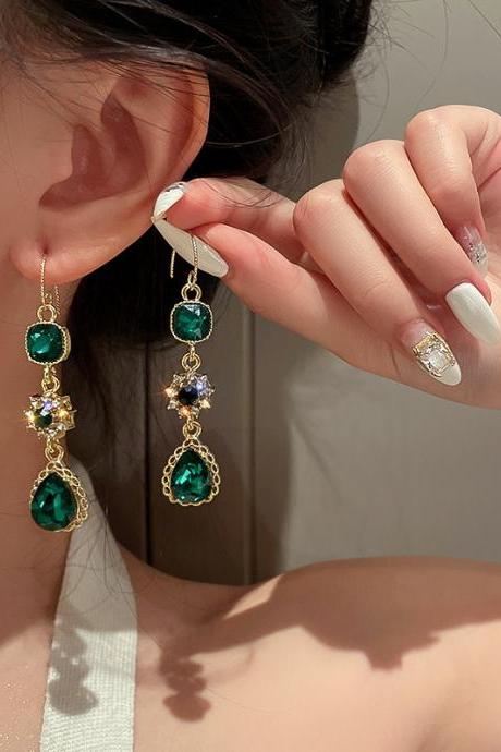 Urban Green Rhinestone Waterdrop Earrings Accessories