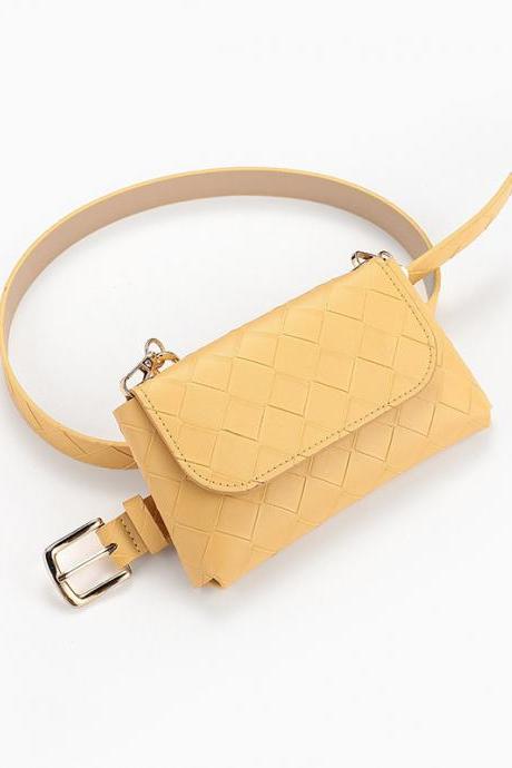 YELLOW Urban Plaid PU Solid Color Waist Bag Accessories