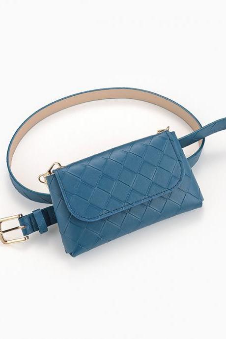 BLUE Urban Plaid PU Solid Color Waist Bag Accessories