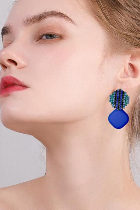 Blue Stylish Rhinestone Acrylic Geometric Earrings Accessories
