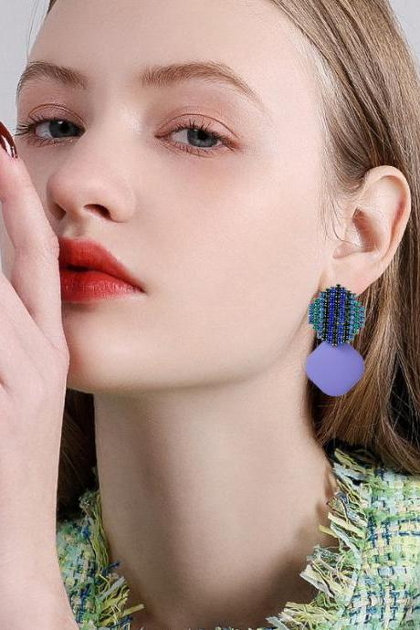 Purple Stylish Rhinestone Acrylic Geometric Earrings Accessories
