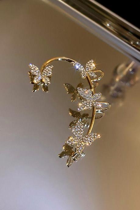 GOLD Stylish Rhinestone Butterfly Earrings Accessories