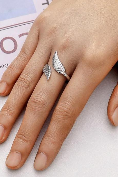 Silver Original Leaf Shape Adjustable Ring