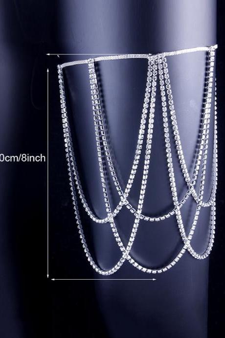 SILVER Normcore Simple Rhinestone Body Chain Accessories